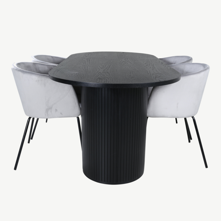 Ovaalne söögilauakomplekt Bianca (must MDF, 4 halli sametist tooli) - GR22461