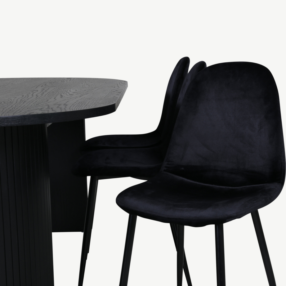 Ovaalne söögilauakomplekt Bianca, must MDF laud ja musta sametiga toolid, GR22202 - 4