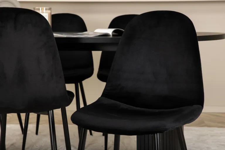 Ovaalne söögilauakomplekt Bianca, must MDF laud ja musta sametiga toolid - GR22202