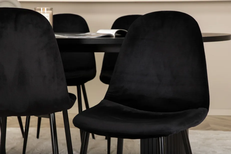 Ovaalne söögilauakomplekt Bianca, must MDF laud ja musta sametiga toolid, GR22202 - 8