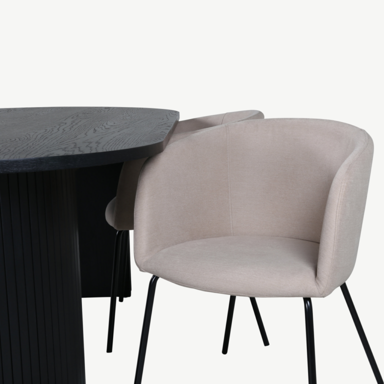 Ovaalne söögilauakomplekt Bianca (must laud, 4 beeži kangast tooli) - GR22196