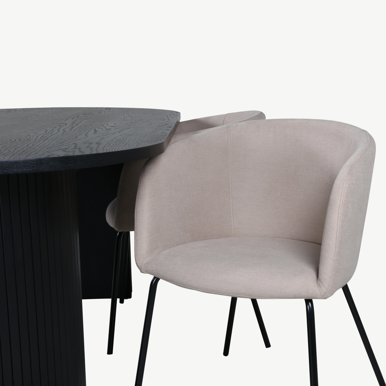Ovaalne söögilauakomplekt Bianca (must laud, 4 beeži kangast tooli) - GR22196