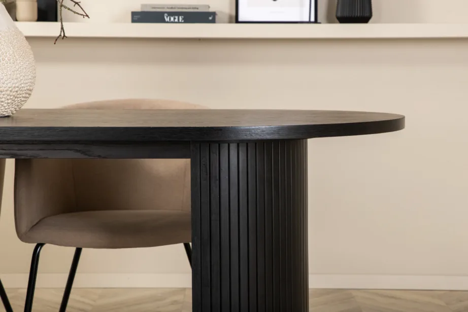 Ovaalne söögilauakomplekt Bianca (must laud, 4 beeži kangast tooli), GR22196 – 10