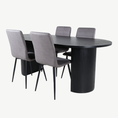Ovaalne söögilauakomplekt Bianca (must spoon, 4 halli mikrokiust tooli) - GR22468