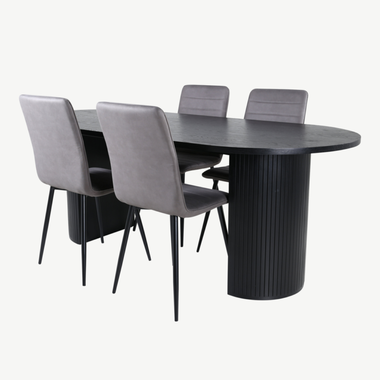 Ovaalne söögilauakomplekt Bianca (must spoon, 4 halli mikrokiust tooli) - GR22468