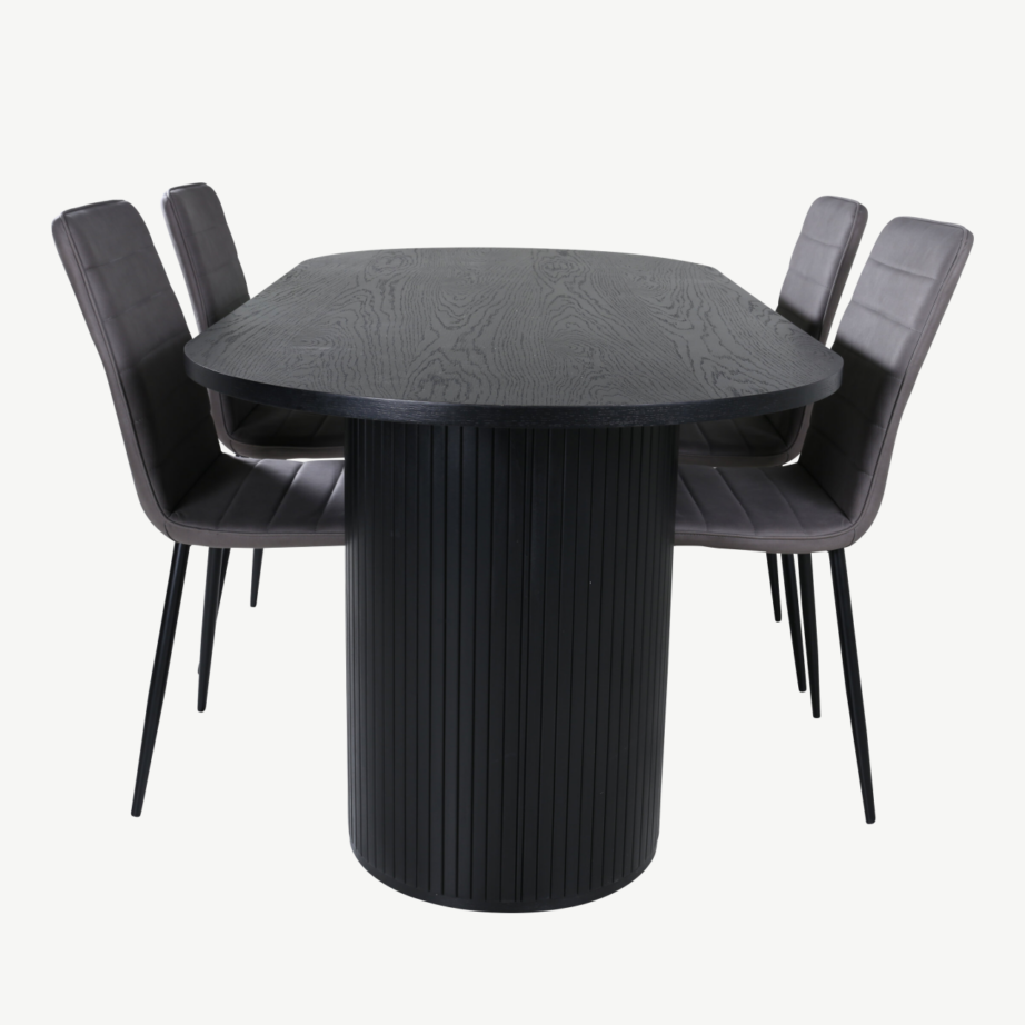 Ovaalne söögilauakomplekt Bianca (must spoon, 4 halli mikrokiust tooli), GR22468 – 2