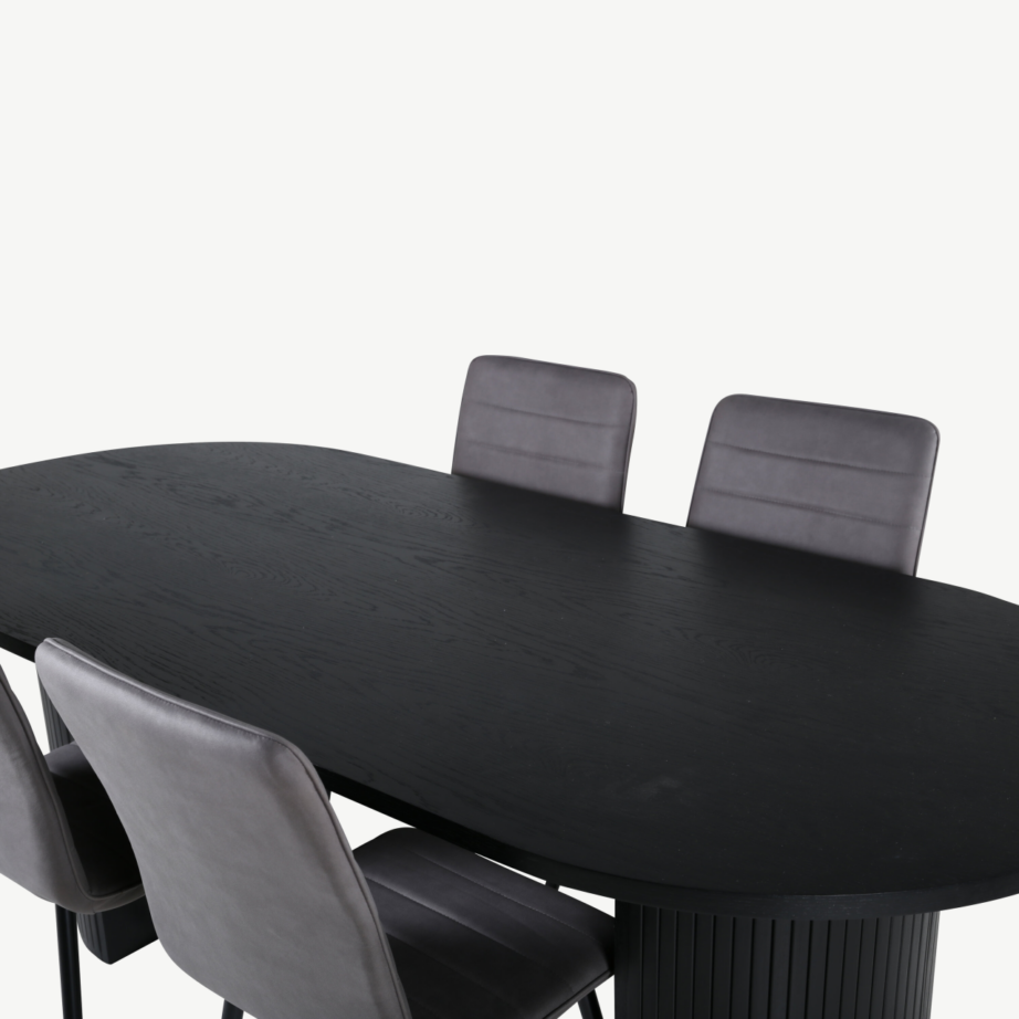 Ovaalne söögilauakomplekt Bianca (must spoon, 4 halli mikrokiust tooli), GR22468 – 3