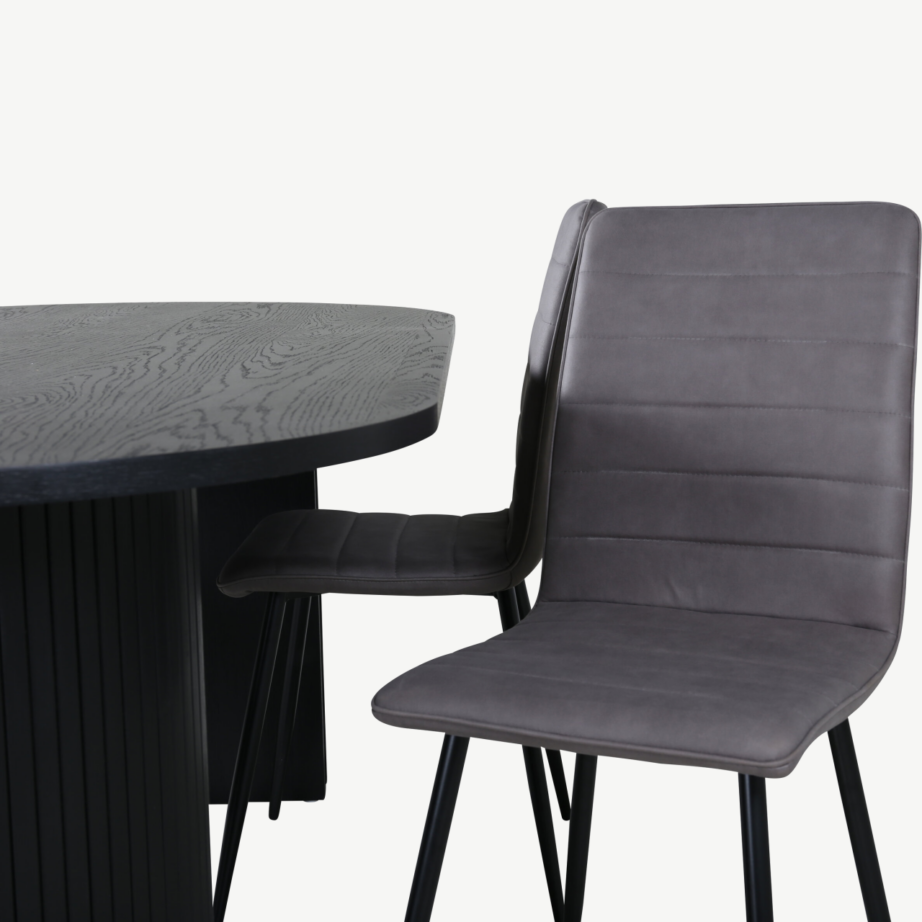 Ovaalne söögilauakomplekt Bianca (must spoon, 4 halli mikrokiust tooli), GR22468 – 4