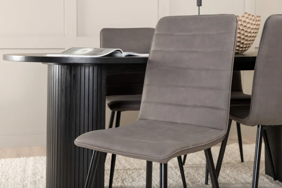 Ovaalne söögilauakomplekt Bianca (must spoon, 4 halli mikrokiust tooli), GR22468 – 8