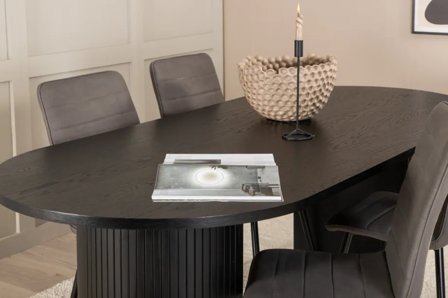 Ovaalne söögilauakomplekt Bianca (must spoon, 4 halli mikrokiust tooli), GR22468 – 9