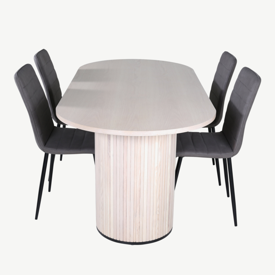 Ovaalne söögilauakomplekt Bianca (valge peitsiga laud, 4 halli tooli), GR22440 – 2