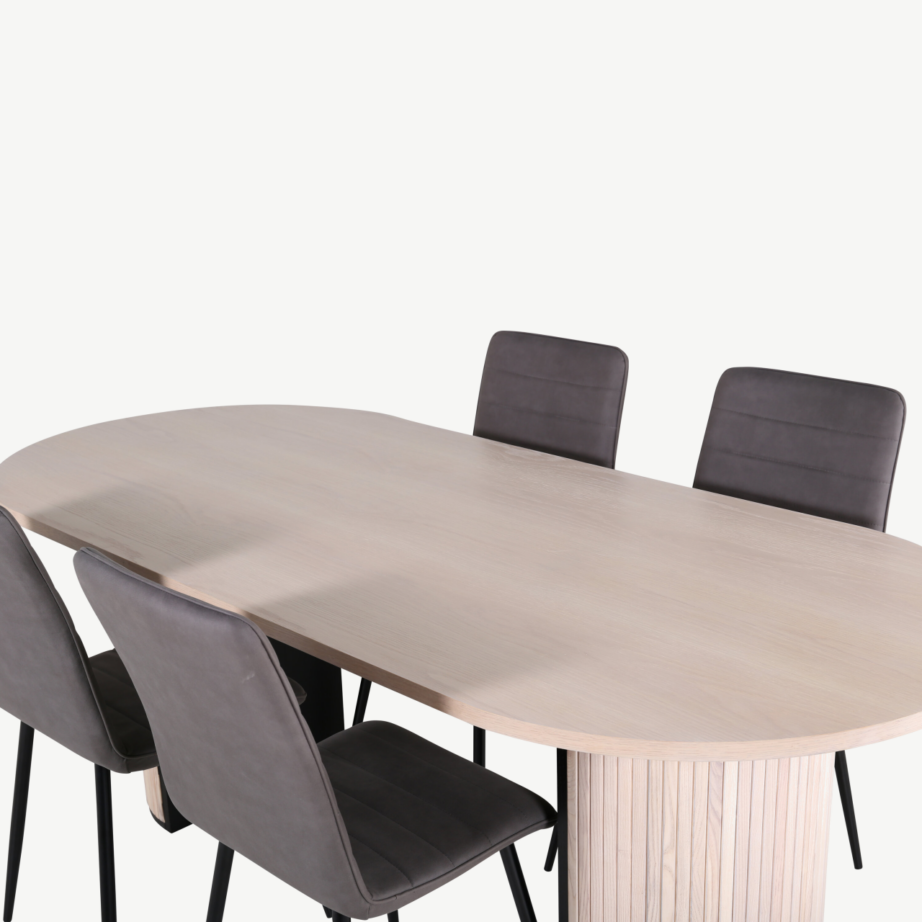 Ovaalne söögilauakomplekt Bianca (valge peitsiga laud, 4 halli tooli), GR22440 – 3