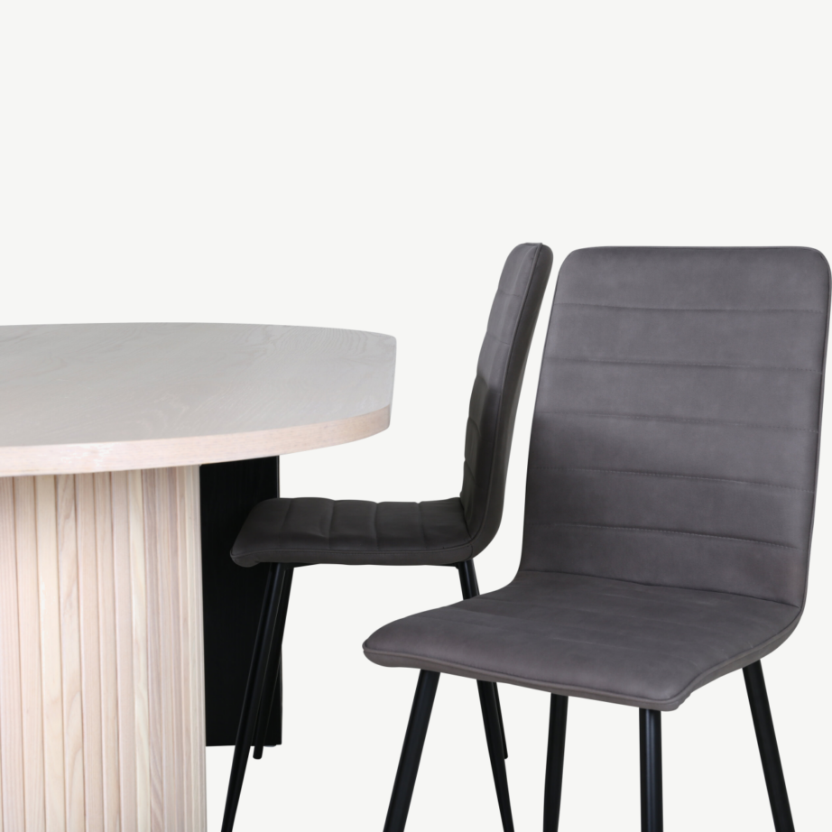 Ovaalne söögilauakomplekt Bianca (valge peitsiga laud, 4 halli tooli), GR22440 – 4