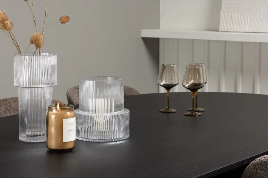 Ovaalne söögilauakomplekt Bootcut, must MDF spoon, 6 Modesto bukleekangast tooli, GR23278 – 8