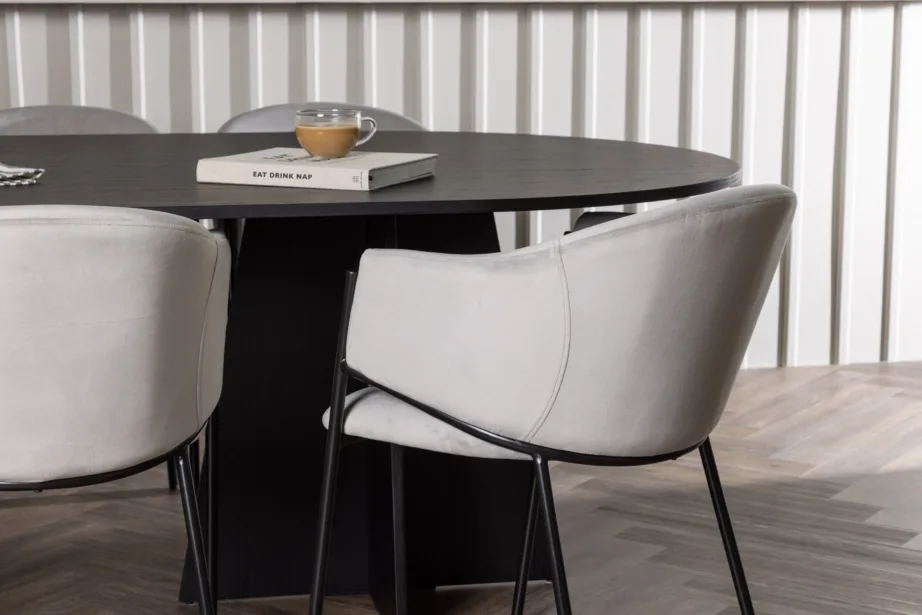 Ovaalne söögilauakomplekt Bootcut, must spoon, Evelina sametist söögitoolidega, GR23777 – 30