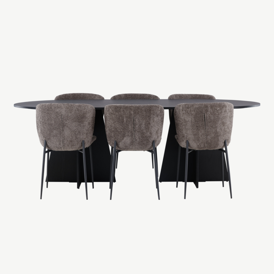 Ovaalne söögilauakomplekt Bootcut musta MDFiga ja Modesto bukleetoolid (6 tk), tumehall, GR23279 – 5