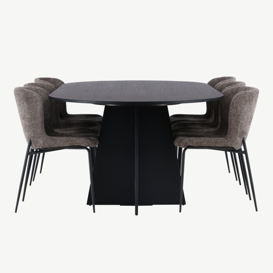 Ovaalne söögilauakomplekt Bootcut musta MDFiga ja Modesto bukleetoolid (6 tk), tumehall, GR23279 – 7