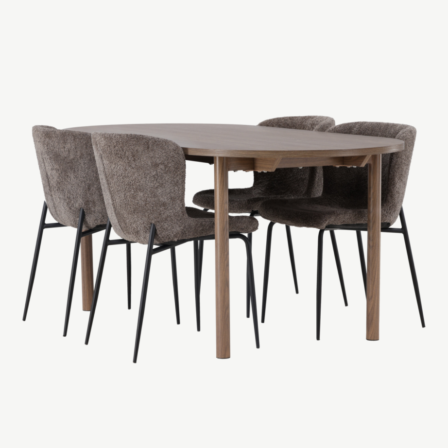 Ovaalne söögilauakomplekt Modesto – MDF laud ja bukleekangaga tumehallid toolid, GR23678 – 4