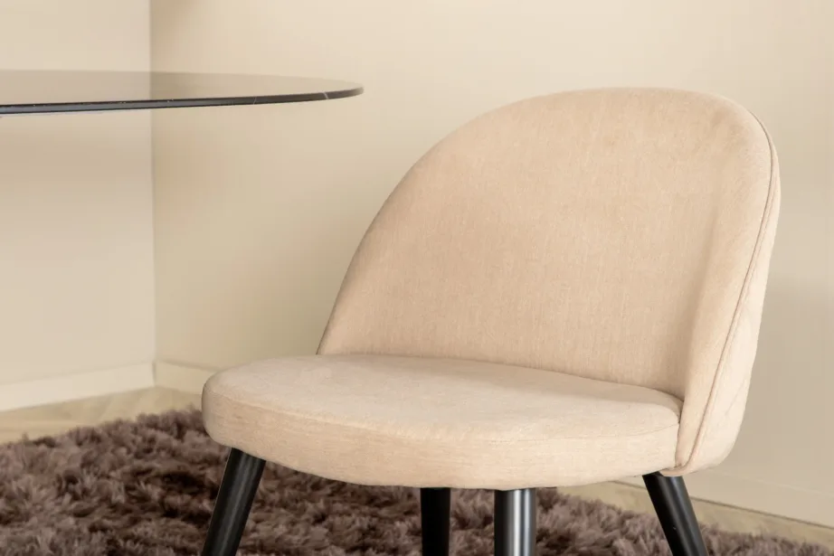 Ovaalne söögilauakomplekt Pillan – must marmorklaas ja beežid polsterdatud toolid, GR22373 – 8