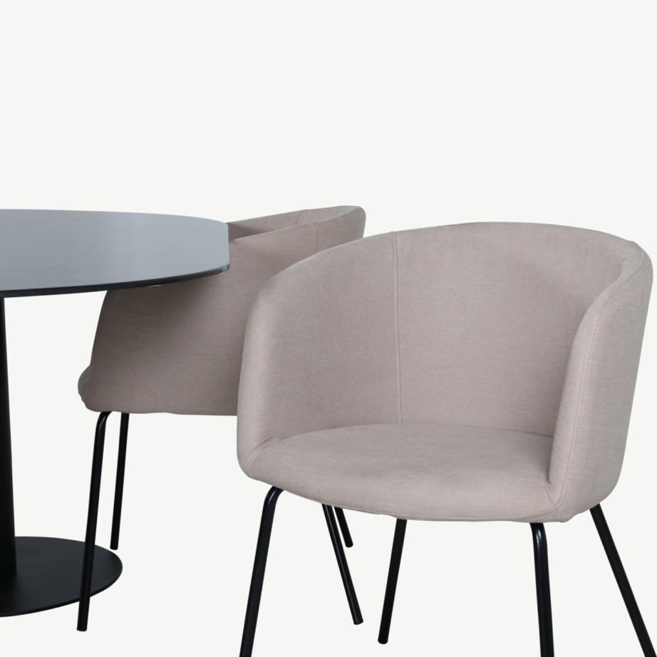 Ovaalne söögilauakomplekt Pillan (must klaas, 4 beeži polsterdatud tooli Berit), GR22364 – 4