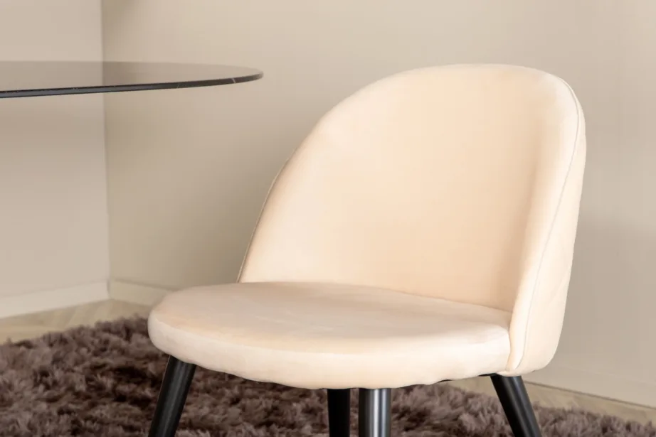 Ovaalne söögilauakomplekt Pillan (must klaas, 4 beeži sametist tooli), GR22375 – 8