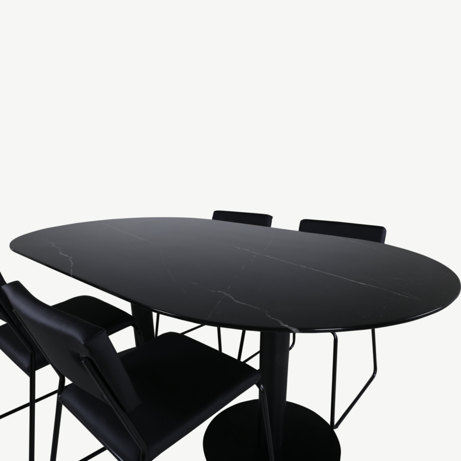 Ovaalne söögilauakomplekt Pillan (must klaaspind, 4 Kenth kunstnahast tooli), GR22133 – 3