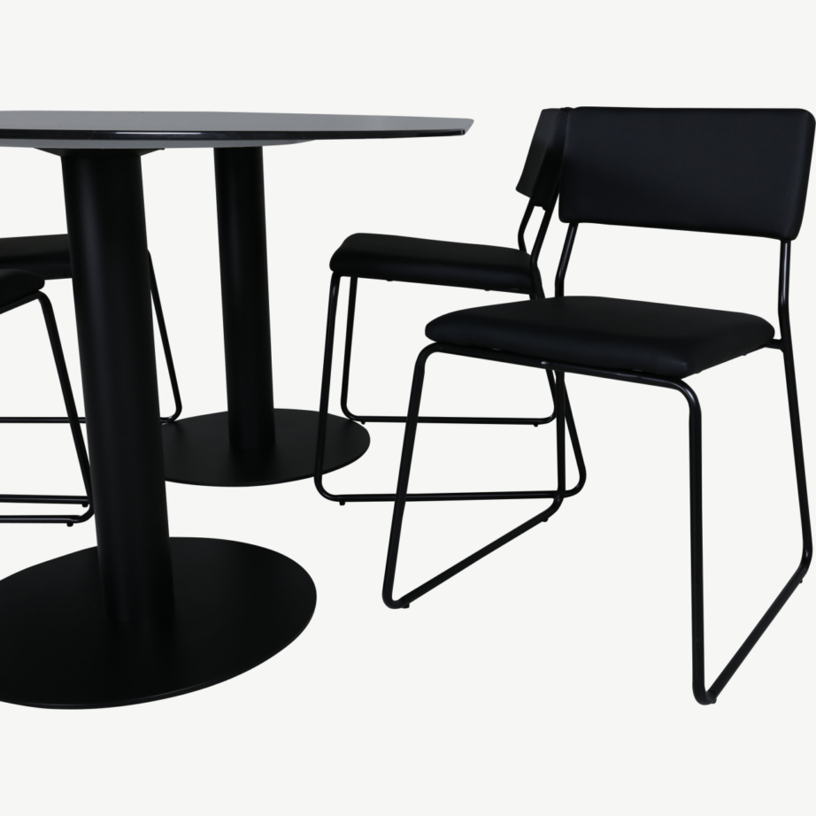 Ovaalne söögilauakomplekt Pillan (must klaaspind, 4 Kenth kunstnahast tooli), GR22133 – 4