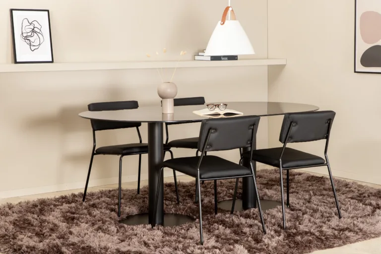 Ovaalne söögilauakomplekt Pillan (must klaaspind, 4 Kenth kunstnahast tooli) - GR22133