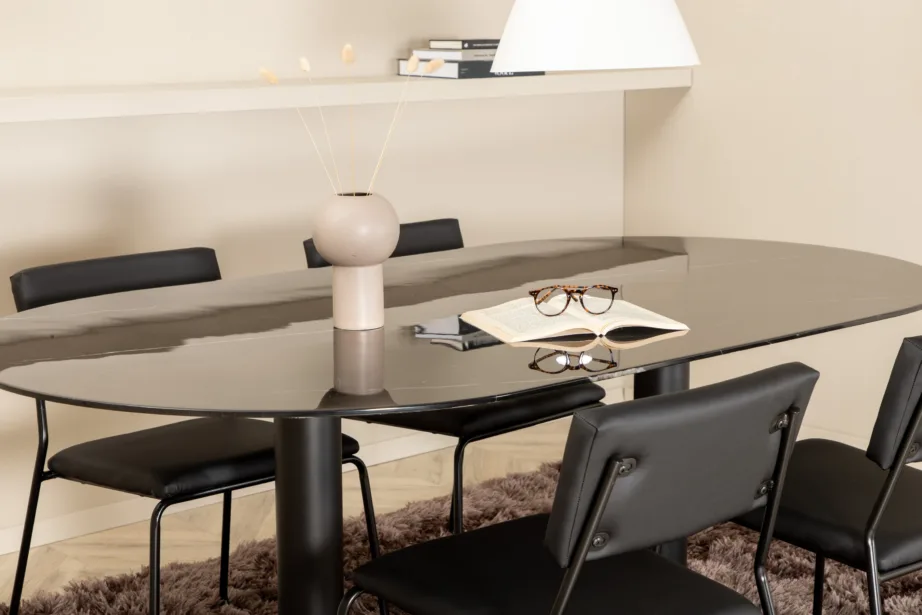 Ovaalne söögilauakomplekt Pillan (must klaaspind, 4 Kenth kunstnahast tooli), GR22133 – 10