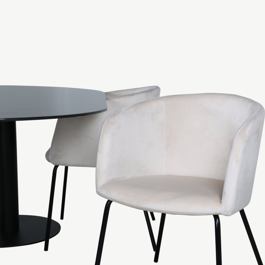 Ovaalne söögilauakomplekt Pillan, must klaaspind ja beežid sametist toolid, GR22365 – 4