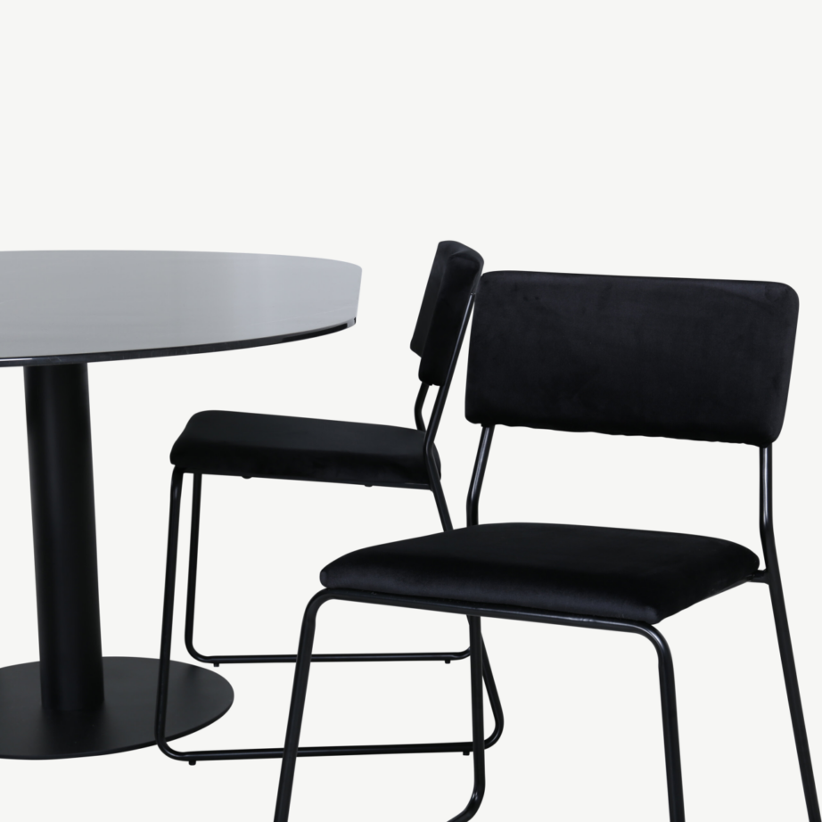 Ovaalne söögilauakomplekt Pillan (must marmorklaas, 4 musta velvetkattega tooli), GR22370 – 4