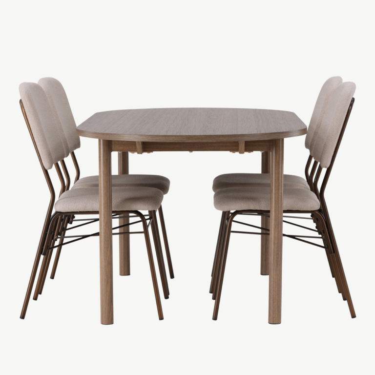 Ovaalne söögilaud Andy ja beež söögitool Seda (4 tk), MDF, teras - GR23671