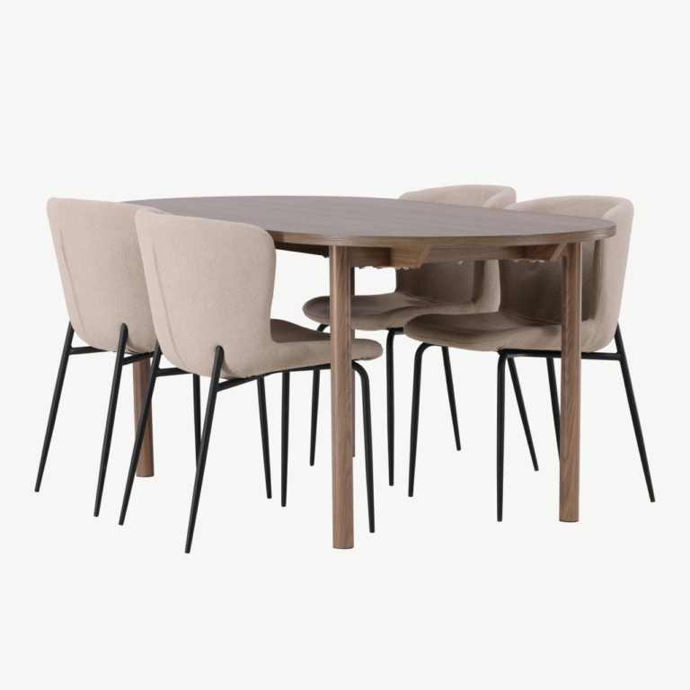 Ovaalne söögilaud Andy ja beežid Modesto toolid (MDF, buklee, 180x90 cm) - GR23677