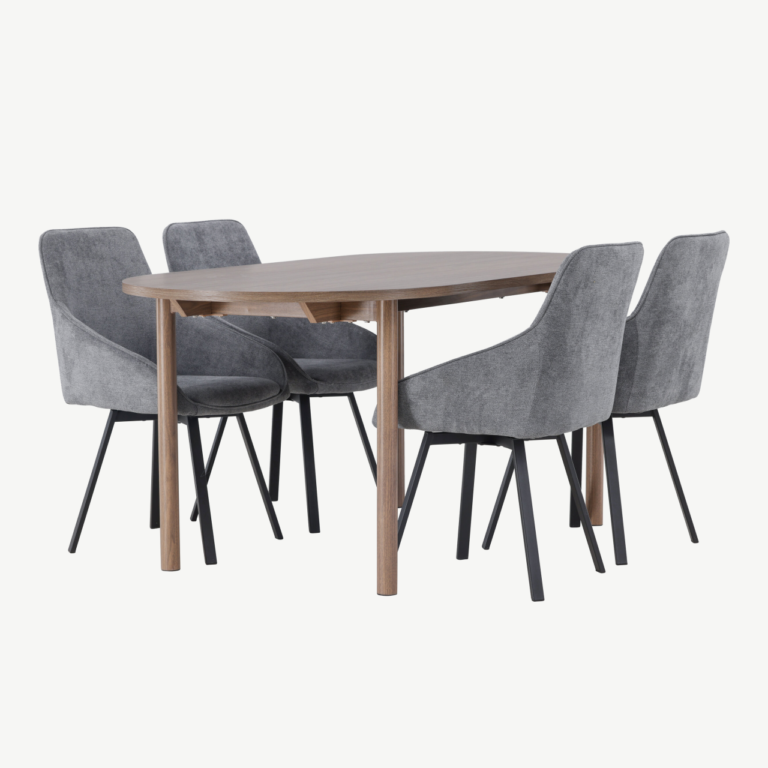 Ovaalne söögilaud Andy ja hallid Rosie toolid (MDF, 4 tooli) - GR23669