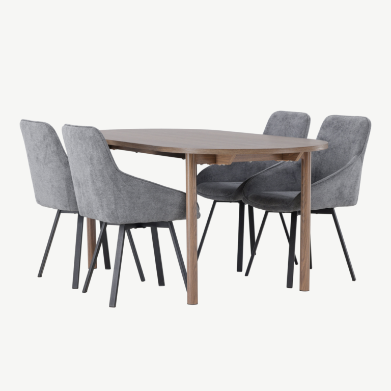 Ovaalne söögilaud Andy ja hallid Rosie toolid (MDF, 4 tooli) - GR23669