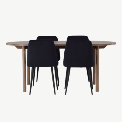 Ovaalne söögilaud Andy ja musta velvetkattega Night toolid (4 tk), MDF - GR23676