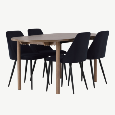 Ovaalne söögilaud Andy ja musta velvetkattega Night toolid (4 tk), MDF - GR23676