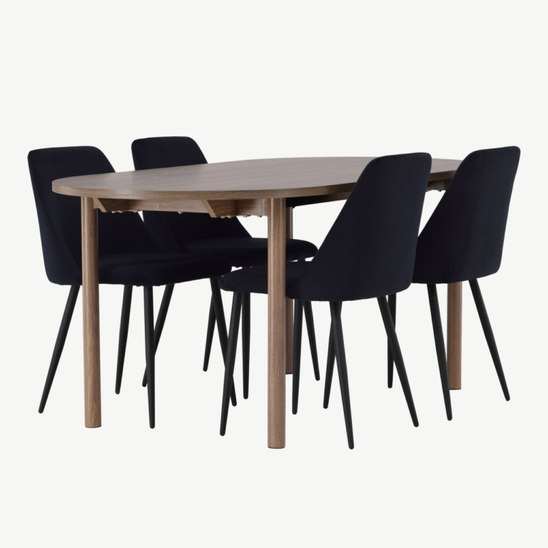 Ovaalne söögilaud Andy ja musta velvetkattega Night toolid (4 tk), MDF - GR23676