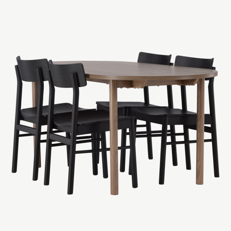 Ovaalne söögilaud Andy ja mustad Montros toolid (4 tk), MDF/naturaalne kasevineer - GR23679