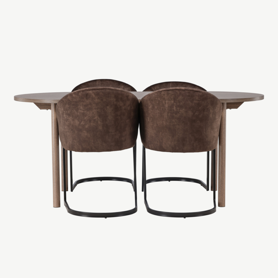 Ovaalne söögilaud Andy ja pruunid polsterdatud toolid Evening, GR23664 – 2