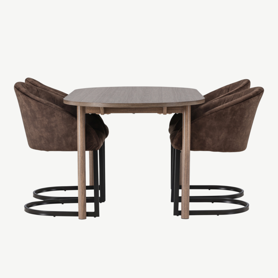 Ovaalne söögilaud Andy ja pruunid polsterdatud toolid Evening, GR23664 – 3