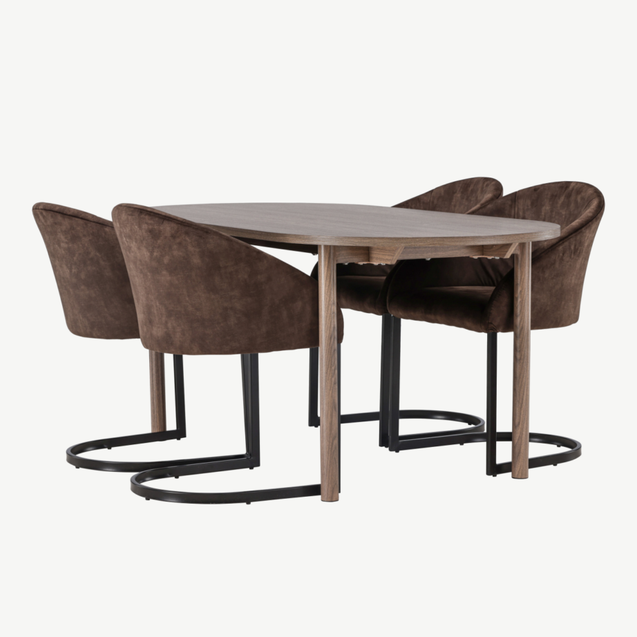 Ovaalne söögilaud Andy ja pruunid polsterdatud toolid Evening, GR23664 – 4