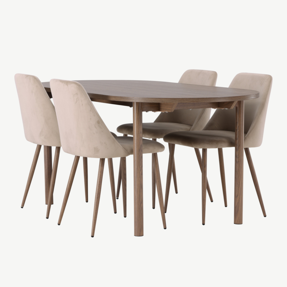 Ovaalne söögilaud Andy ja pruunid velvetkattega toolid Night (komplekt, MDF, 180×90 cm), GR23662 – 4