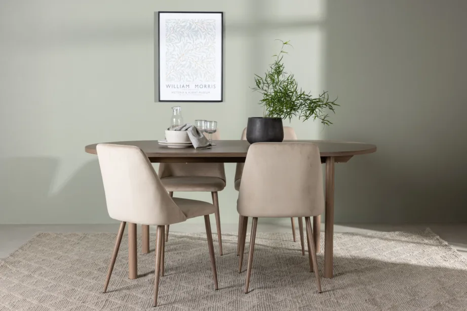 Ovaalne söögilaud Andy ja pruunid velvetkattega toolid Night (komplekt, MDF, 180×90 cm), GR23662 – 5