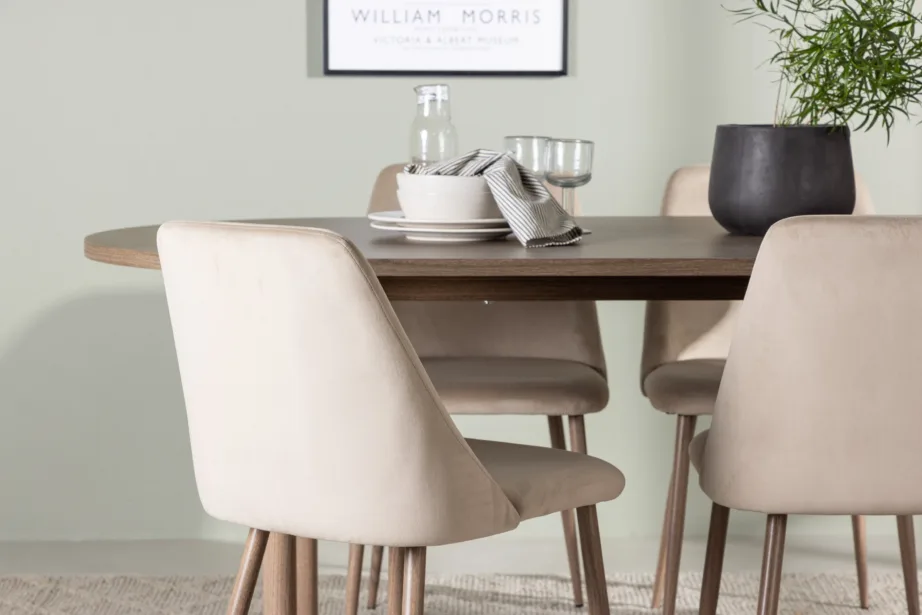 Ovaalne söögilaud Andy ja pruunid velvetkattega toolid Night (komplekt, MDF, 180×90 cm), GR23662 – 6