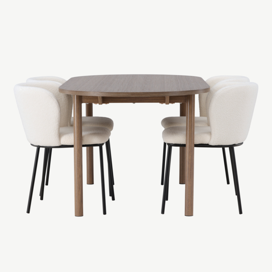 Ovaalne söögilaud Andy ja valged bukleetoolid Edina (MDF, metalljalad, 4 tooli), GR23668 – 3