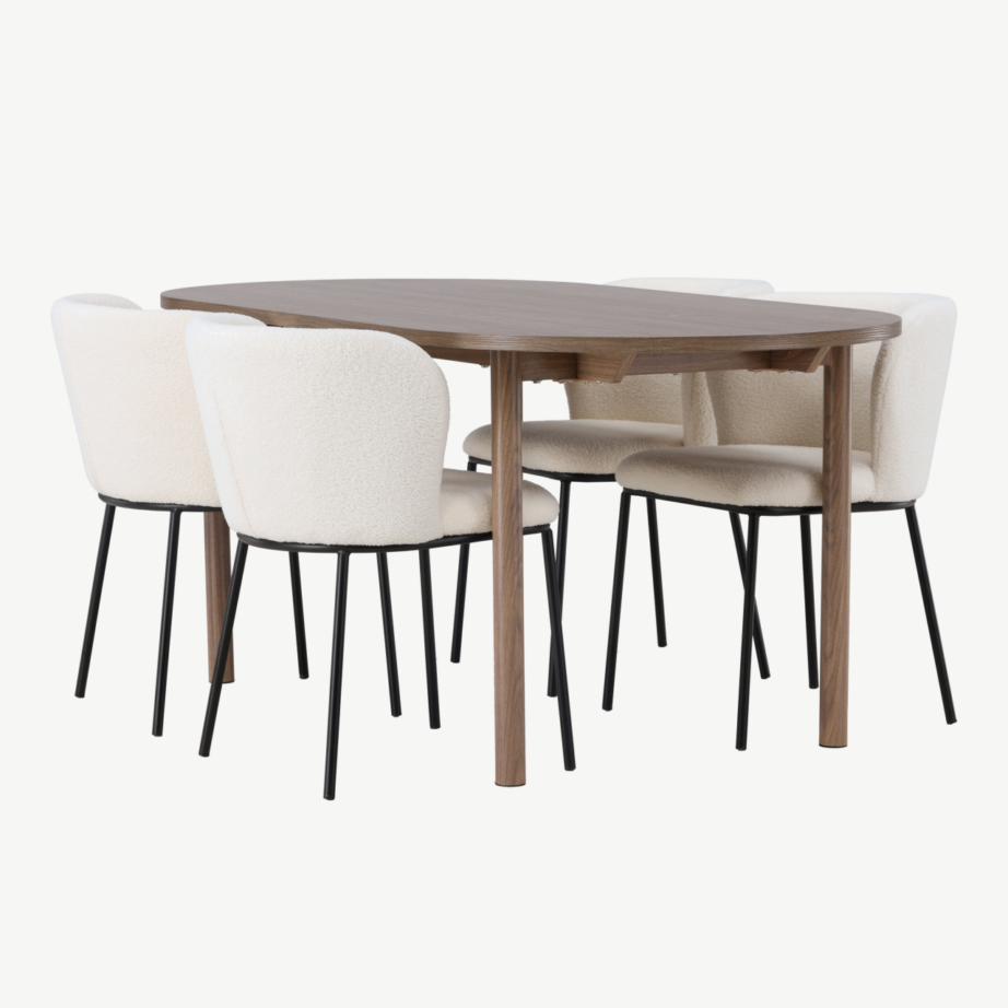 Ovaalne söögilaud Andy ja valged bukleetoolid Edina (MDF, metalljalad, 4 tooli), GR23668 – 4