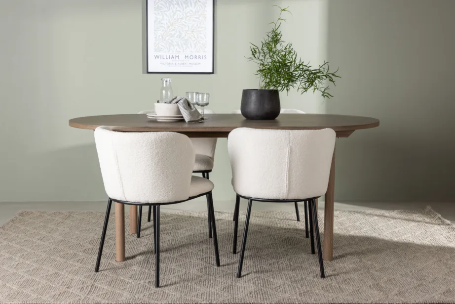 Ovaalne söögilaud Andy ja valged bukleetoolid Edina (MDF, metalljalad, 4 tooli), GR23668 – 5