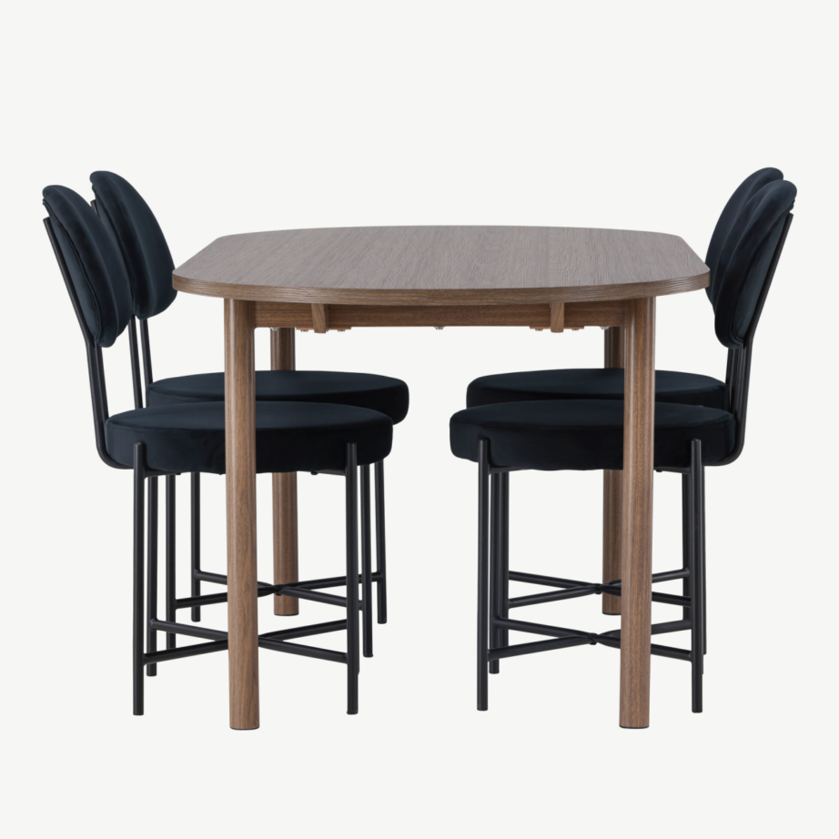 Ovaalne söögilaud Andy loodusliku viimistlusega ja mustast sametist Stella tool, GR23673 – 3