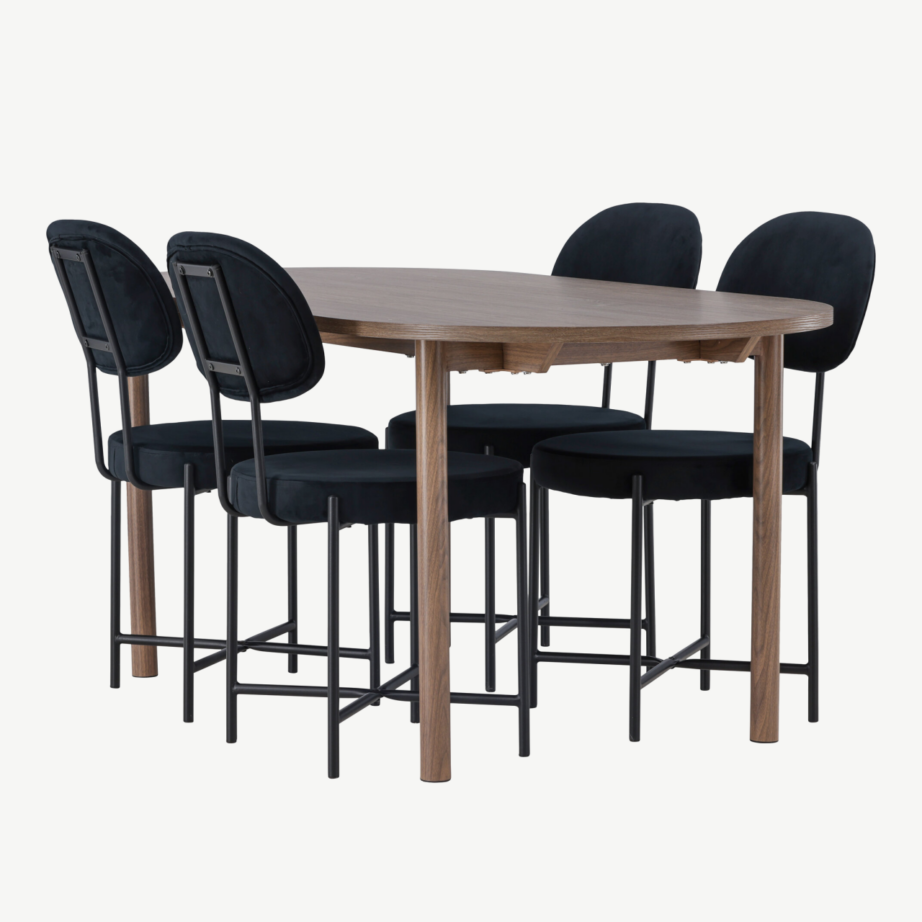 Ovaalne söögilaud Andy loodusliku viimistlusega ja mustast sametist Stella tool, GR23673 – 4